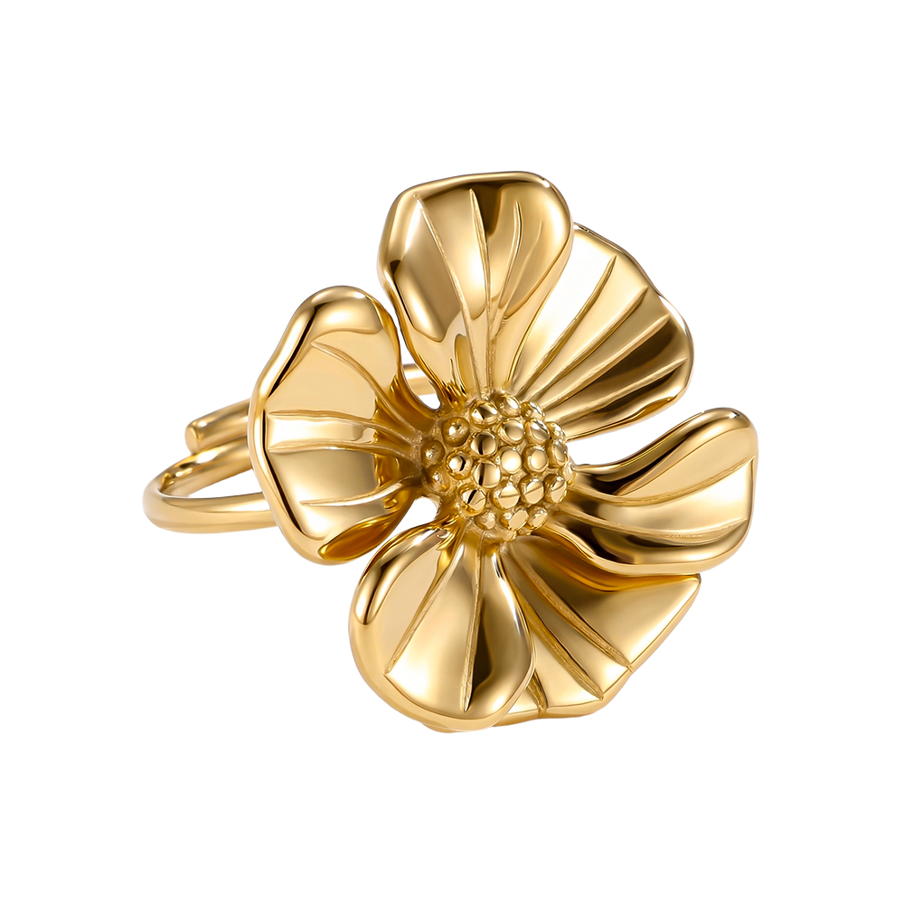 Adjustable beautiful stainless steel flower ring    