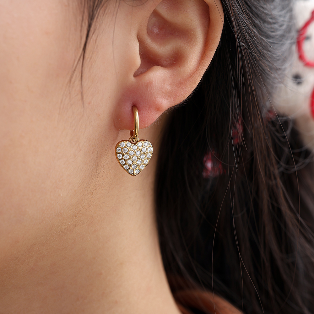 2.2cm Diamond Heart Stainless Steel Earrings  