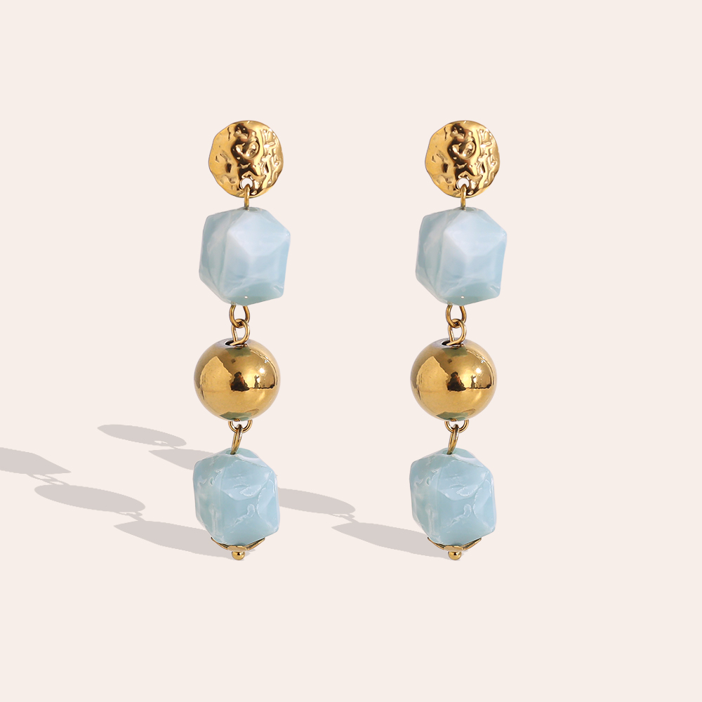 6cm Acrylic and gold beads stainless steel earrings       