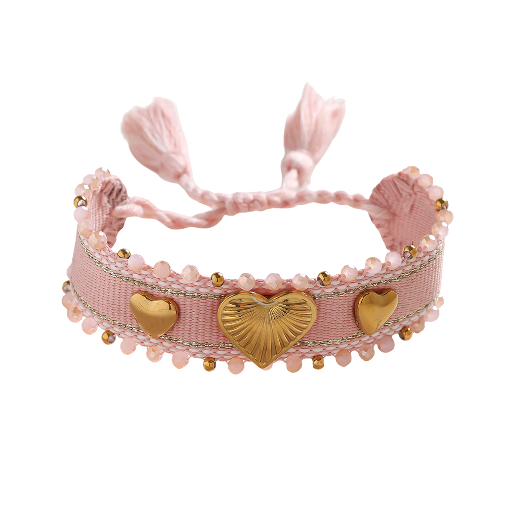 Heart on a polyester bag Stainless steel bracelet   