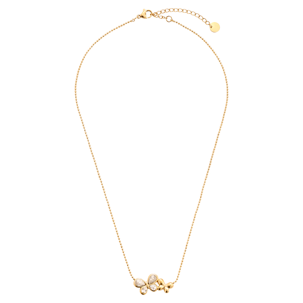 40cm double rhinestone butterfly stainless steel necklace