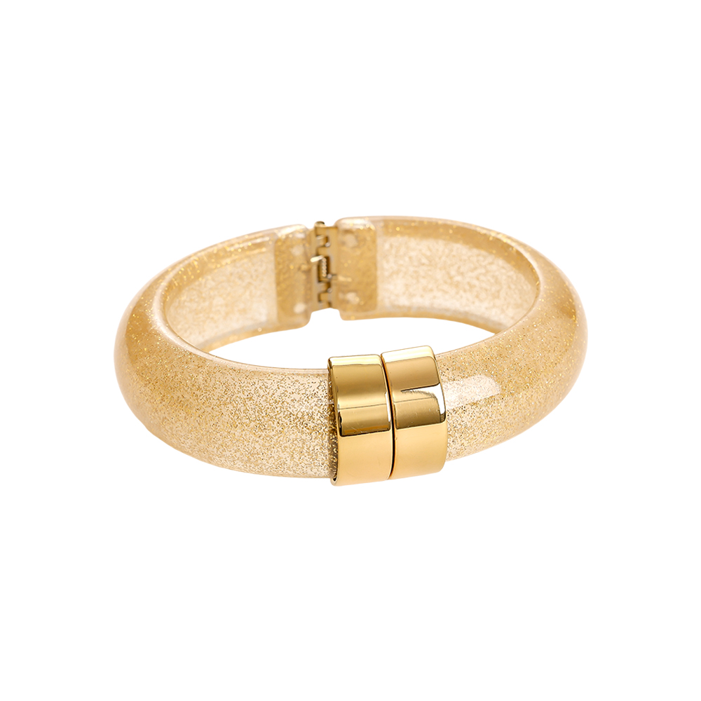 Glitter Round Chunky Resin Stainless Steel Bangle      