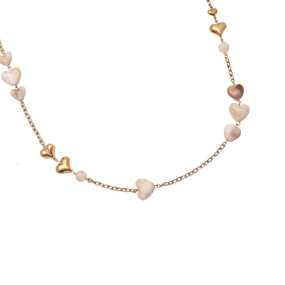 102cm Acrylic Hearts And Gold Hearts Stainless Steel Necklaces  
