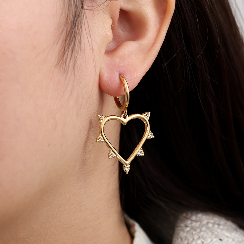Stainless steel earrings 40mm Mini Diamond Around Heart