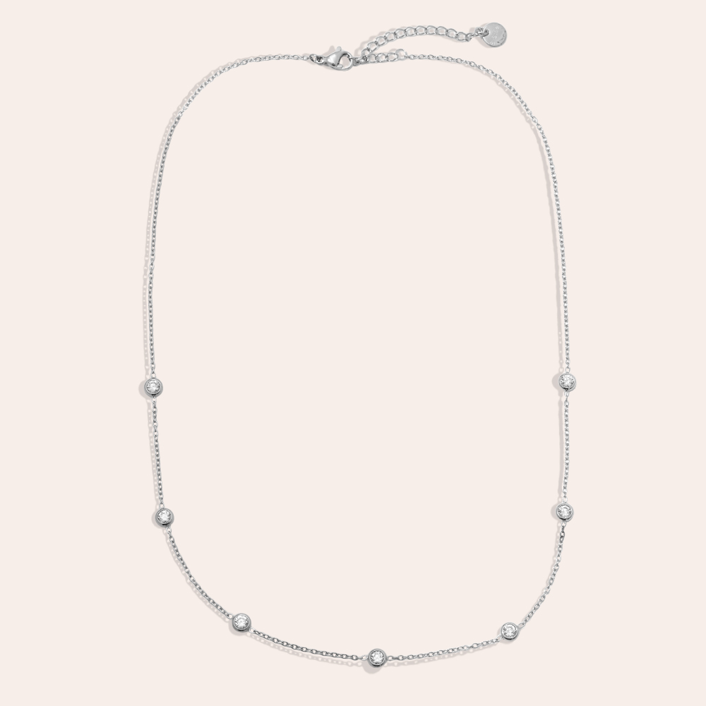 38cm Five Diamond Dots stainless steel necklace   