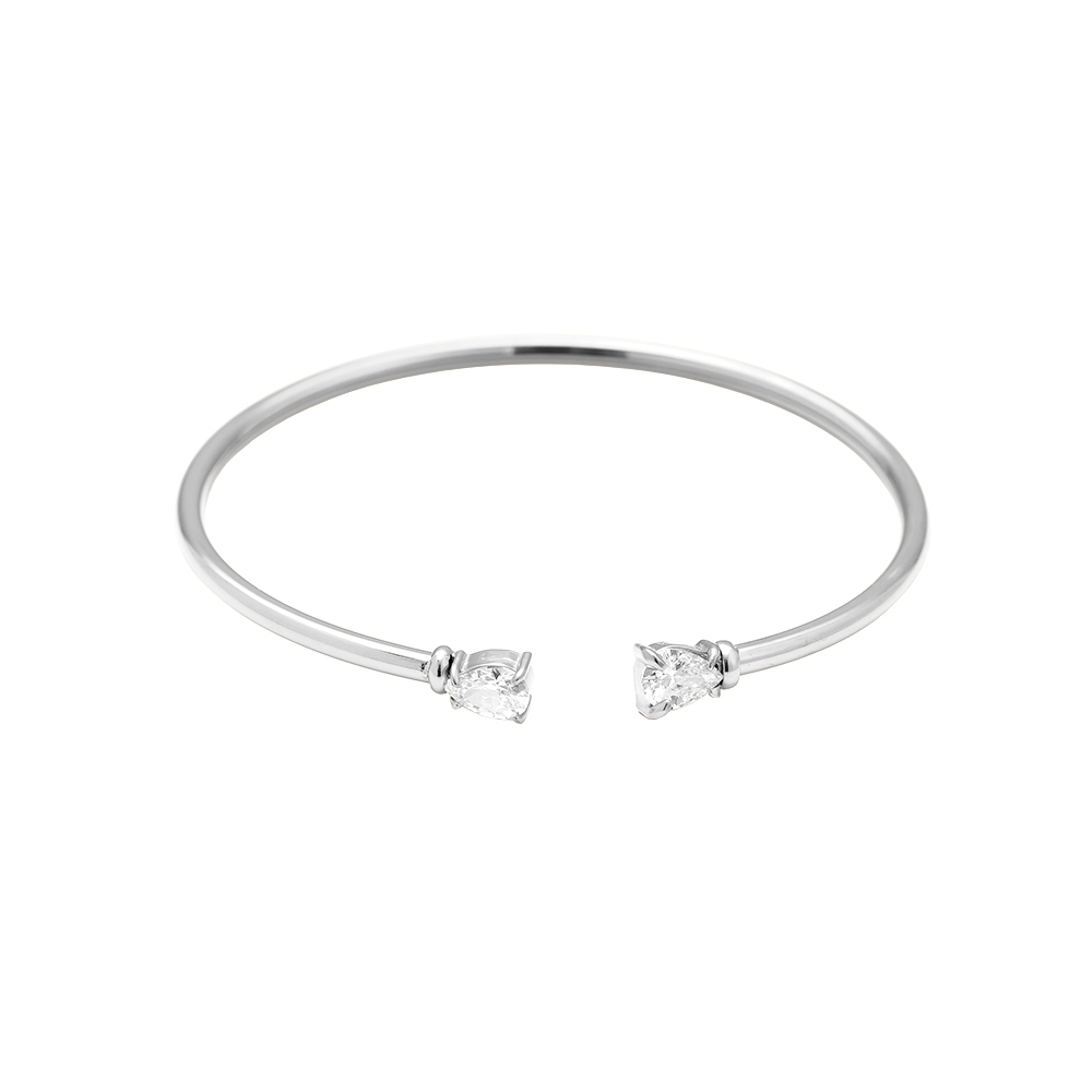 Adjustable Two Diamond Drop stainless steel bangle     