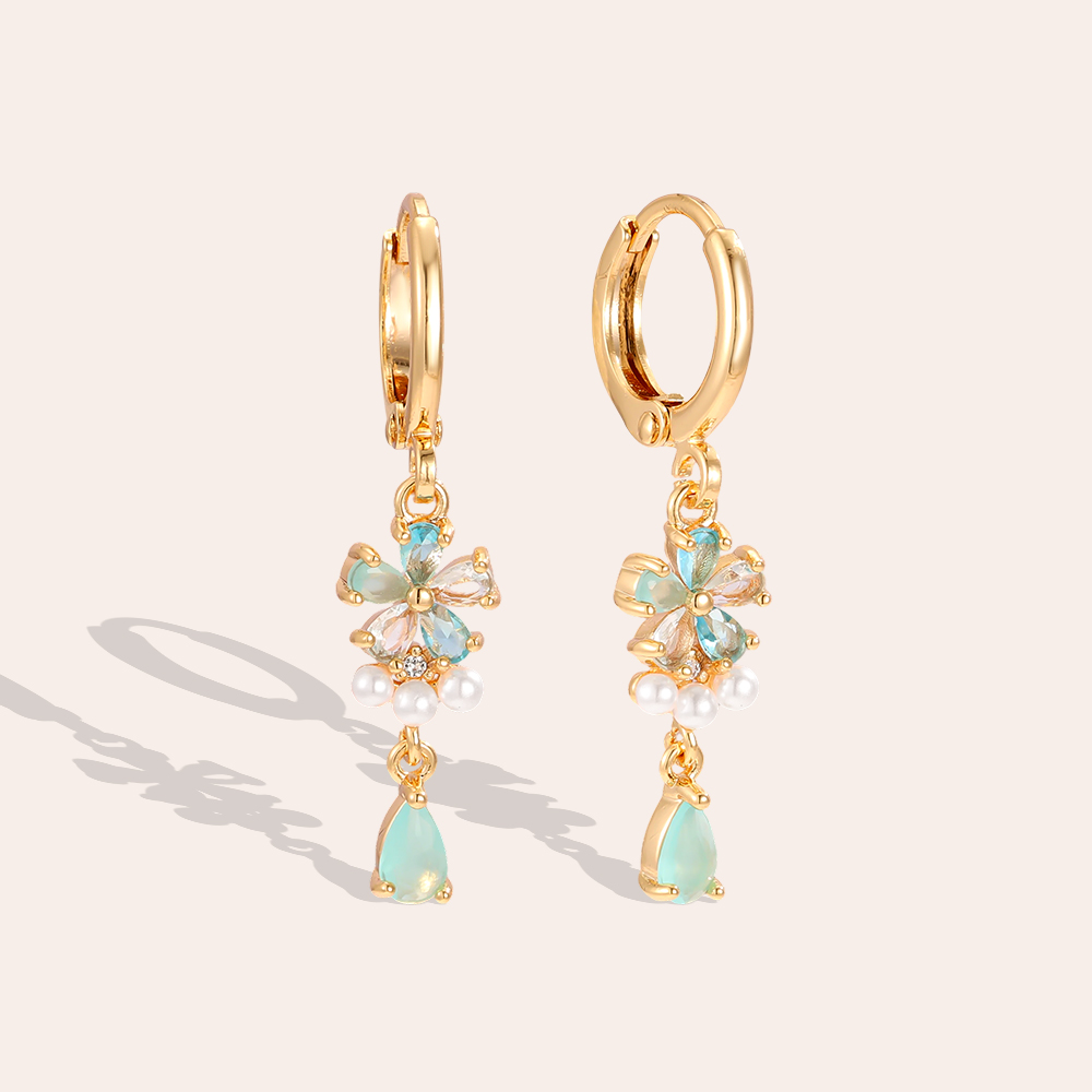 Gold-plated earrings 34mm coloured zirconia flower   