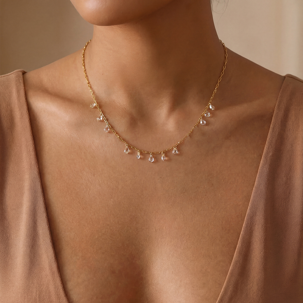 40cm crystal zirconia drop stainless steel necklace