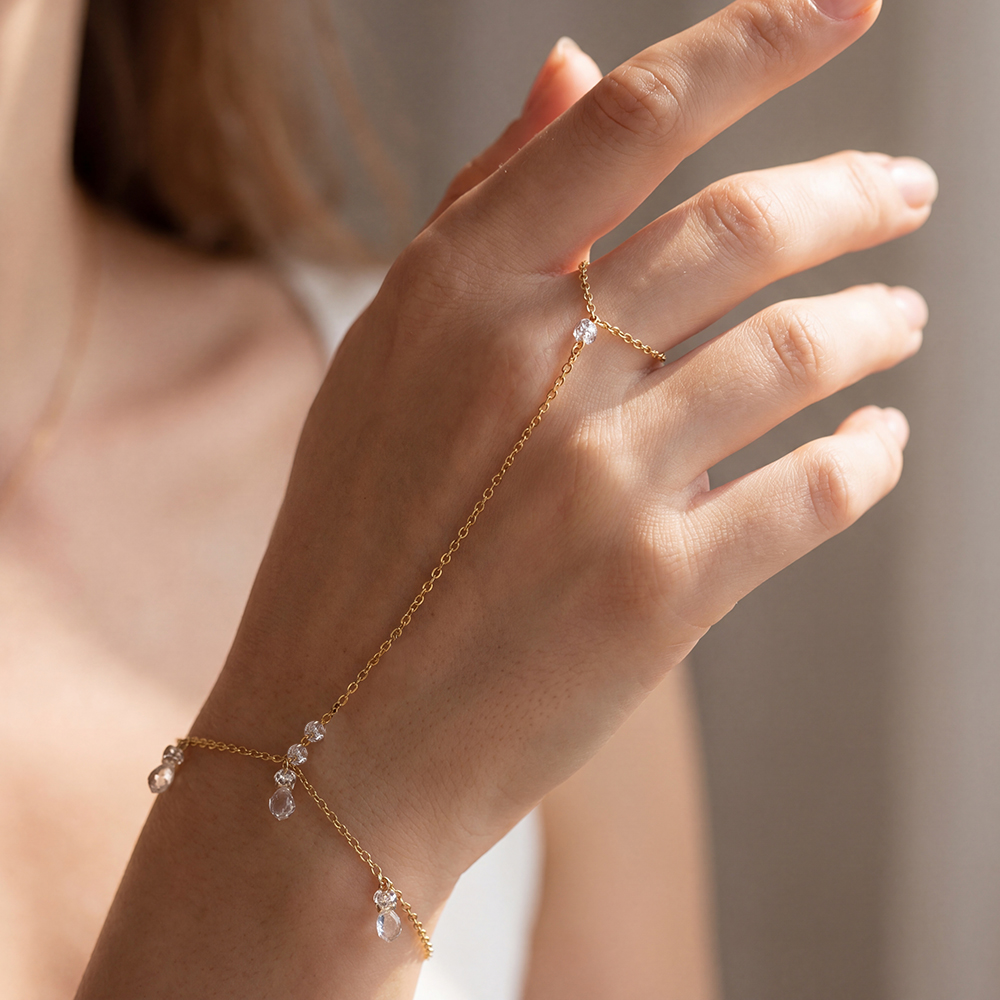 17cm Beautiful zirconia hand chain stainless steel bracelet     