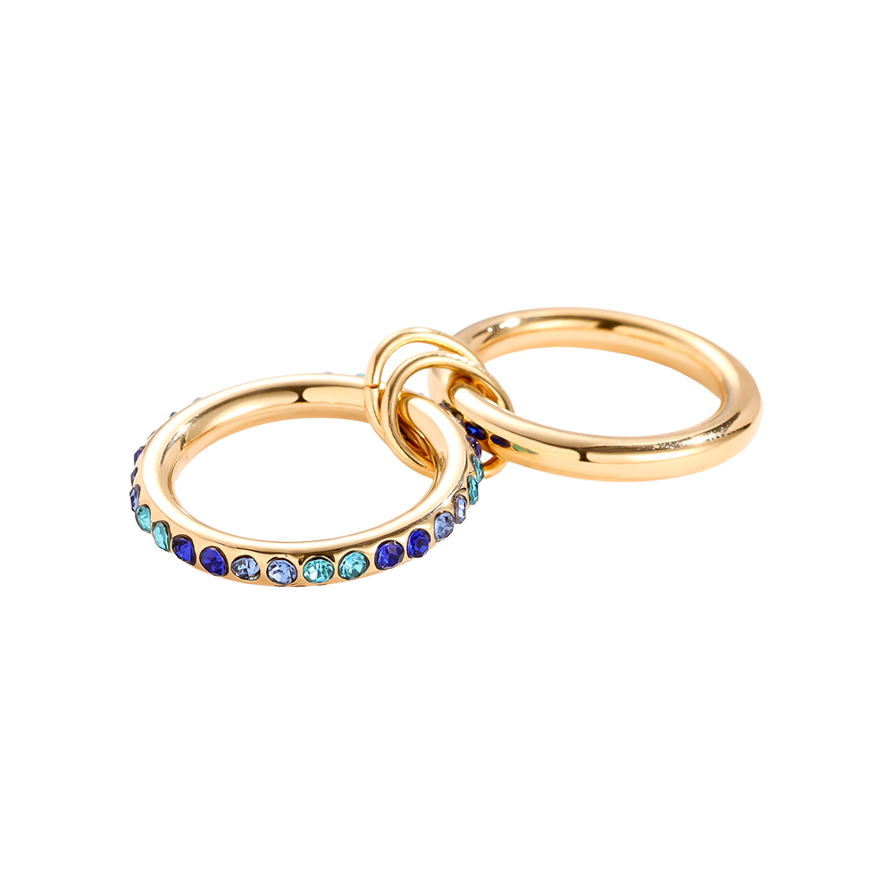 Two Layer Blue Colour Gradient Diamond Stainless Steel Ring    