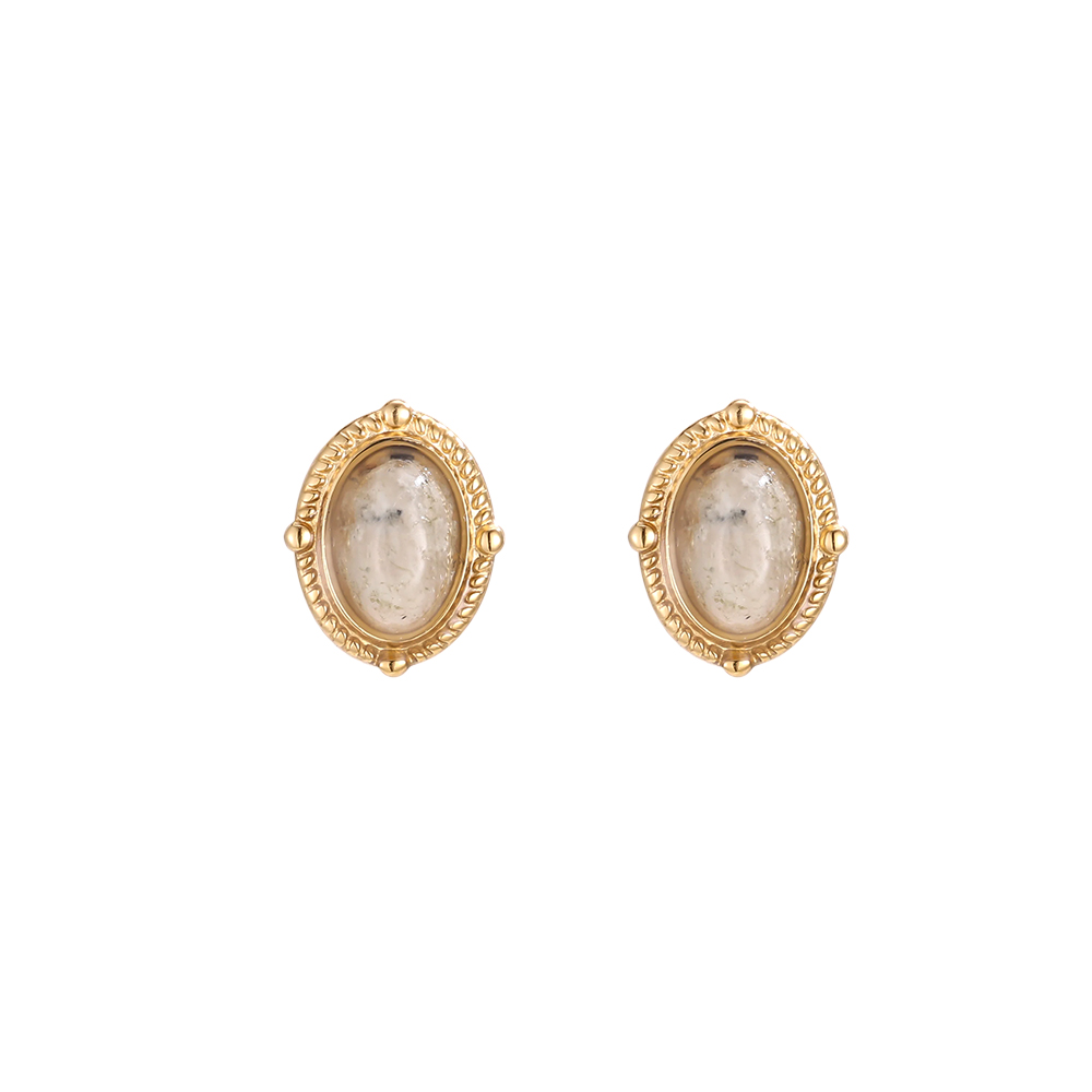 10*7mm oval stone stainless steel earrings 
