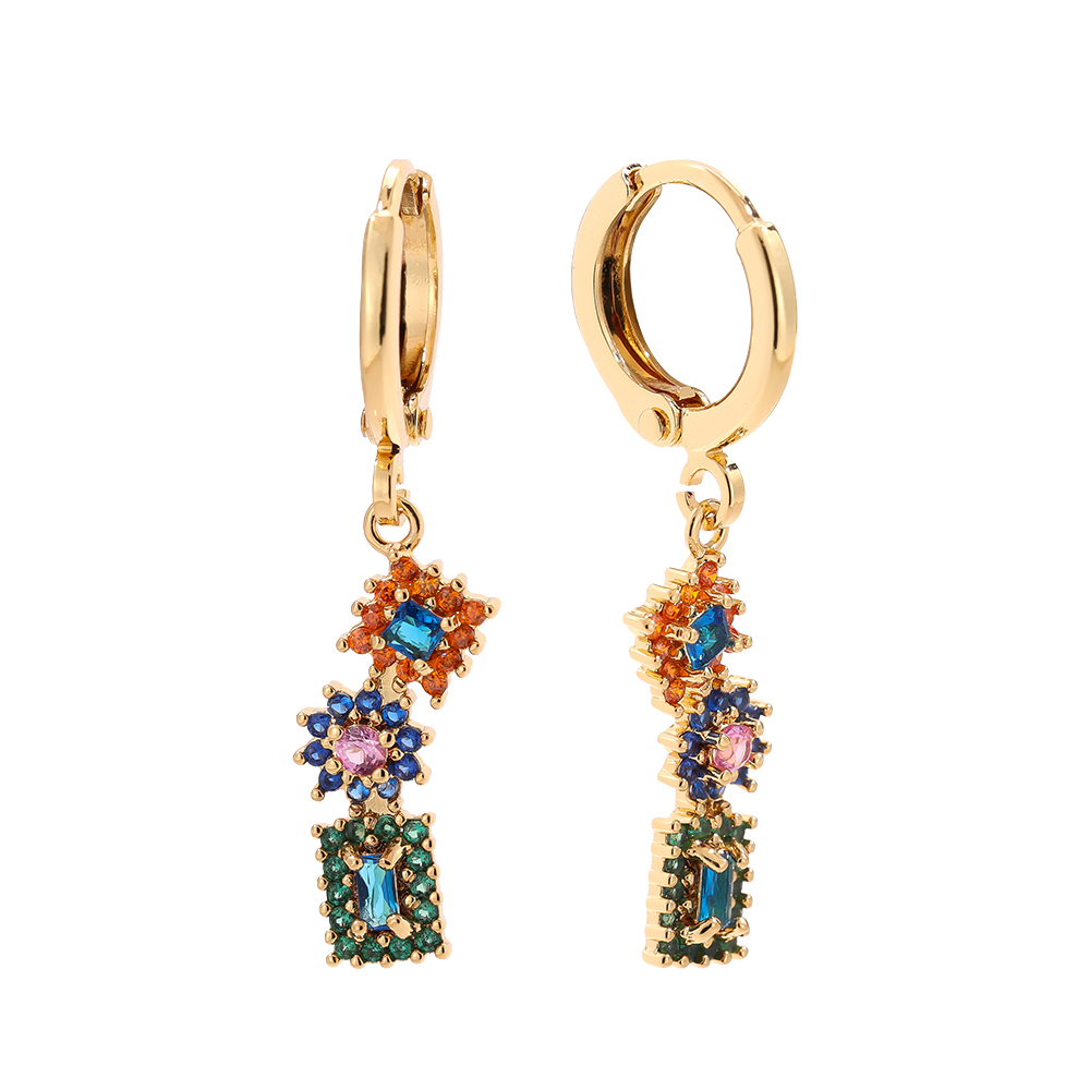 3.4cm Mini Cubes Diamond Gold Plated Earrings