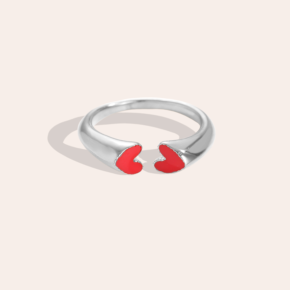Two Red Hearts stainless steel ring    