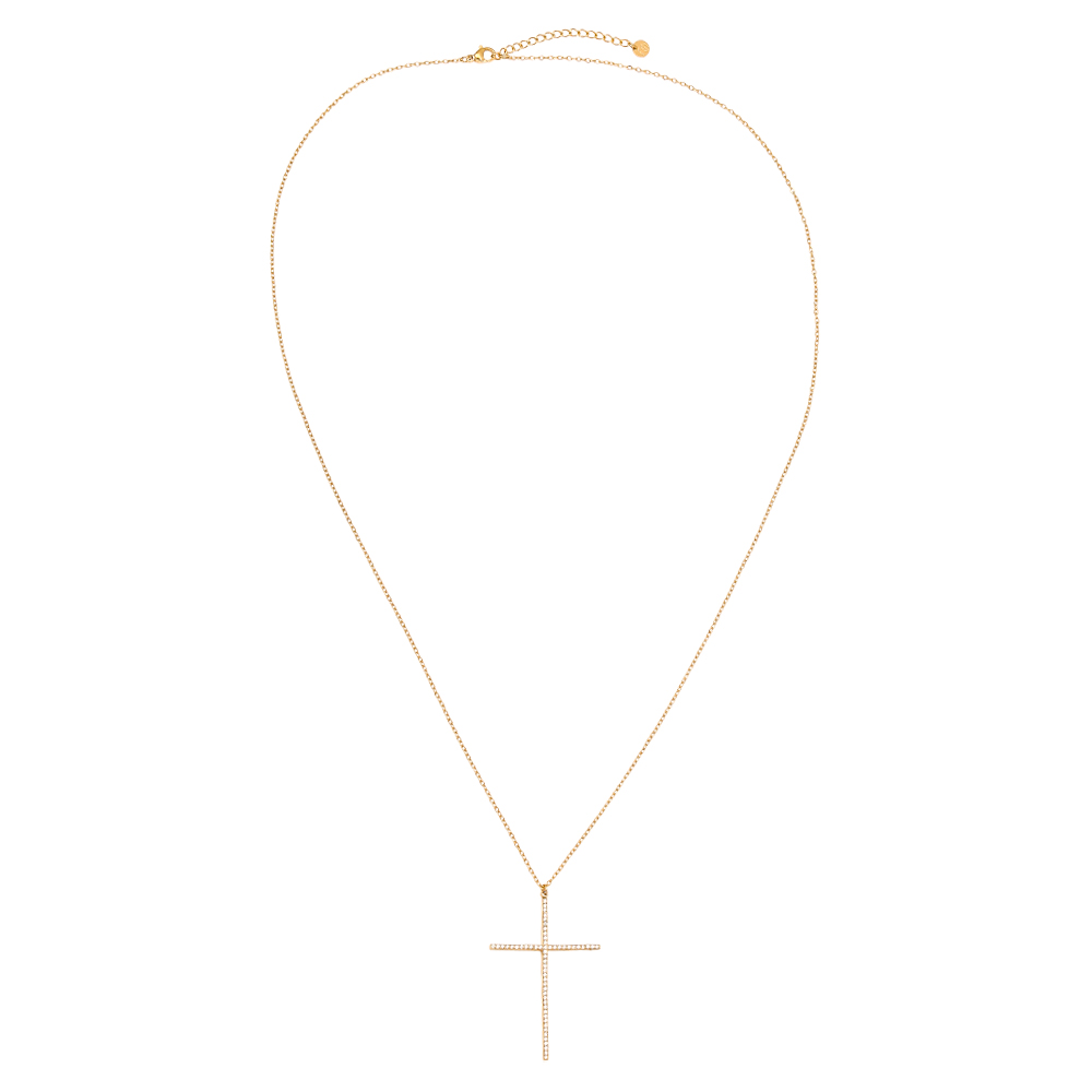 70cm zirconia cross stainless steel necklace       