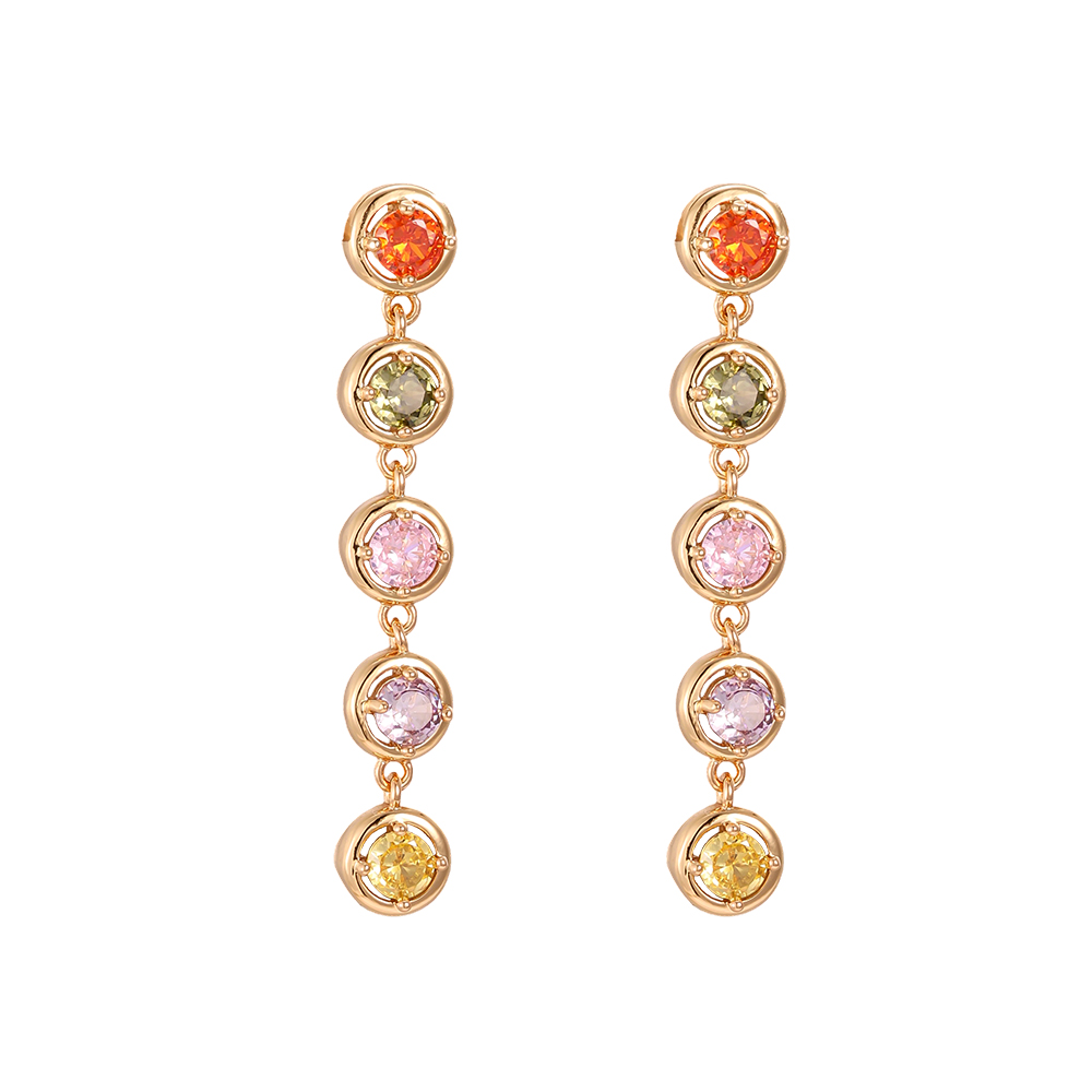 Gold-plated earrings, 44mm, with lots of colourful cubic zirconia