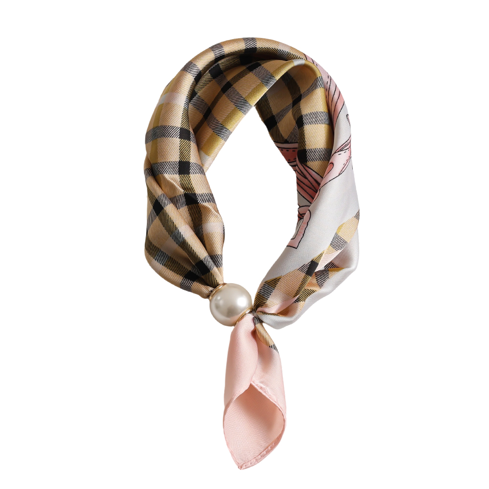 43cm checked chain pattern beaded scarf