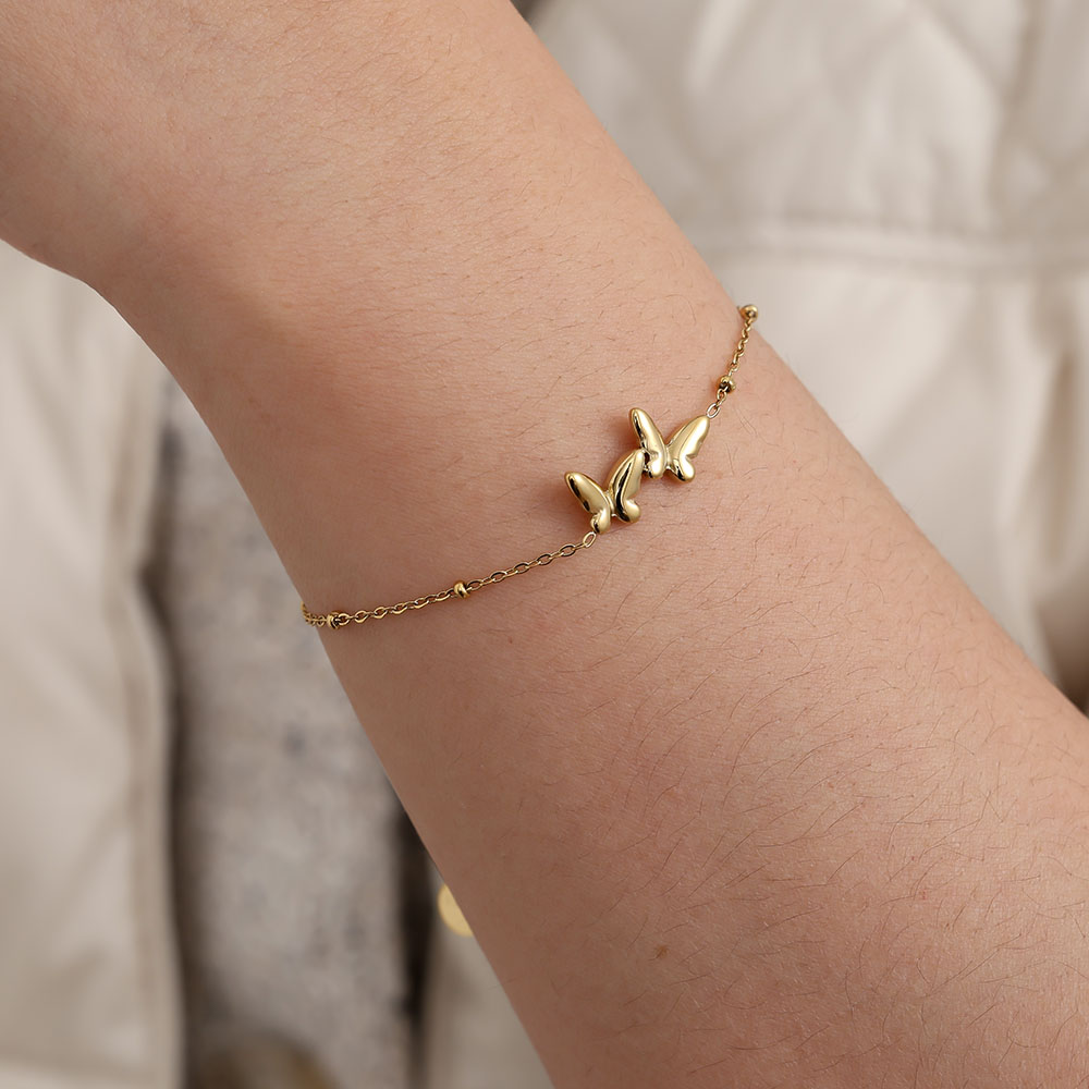17cm Two Butterfly stainless steel bracelet   