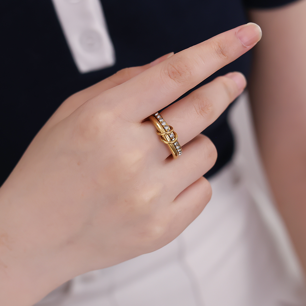 Two Layer Green Colour Gradient Diamond Stainless Steel Ring    