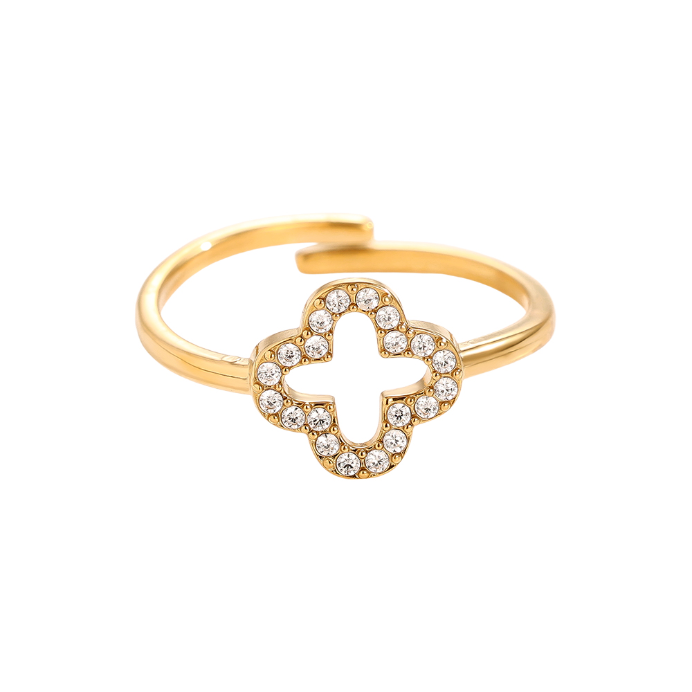 Adjustable zirconia cloverleaf stainless steel ring