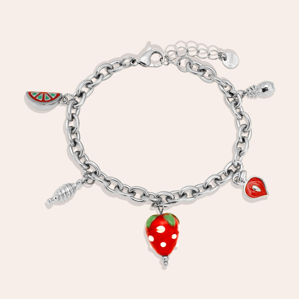 18cm Strawberry Heart stainless steel bracelet