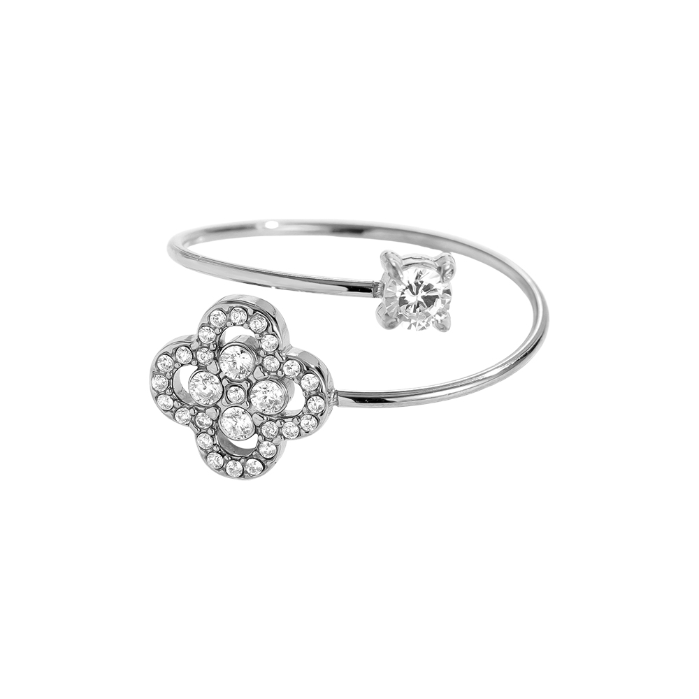 Diamond Lucky Flower Hug stainless steel ring    