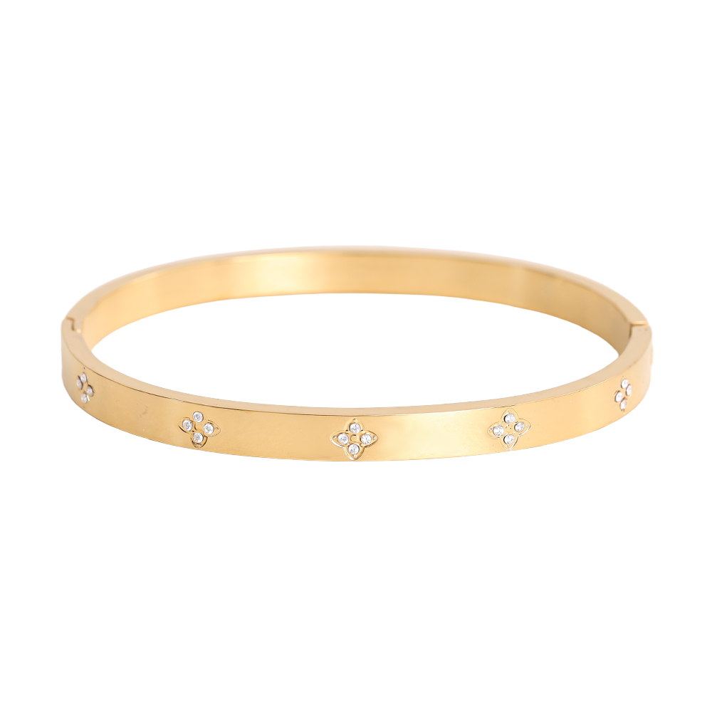 6.5cm Diameter Small Diamond Lucky Flower Stainless Steel Bangle      