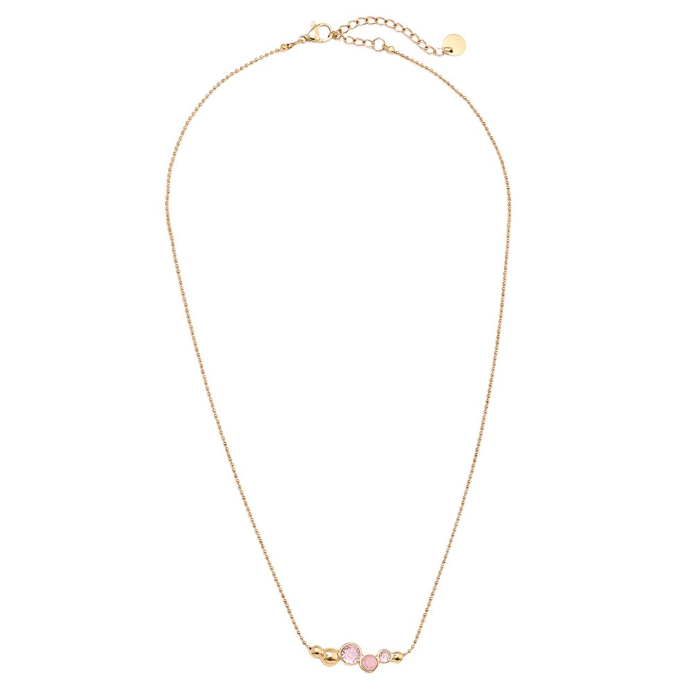 40cm Pink Round Diamond Stainless Steel Necklace     