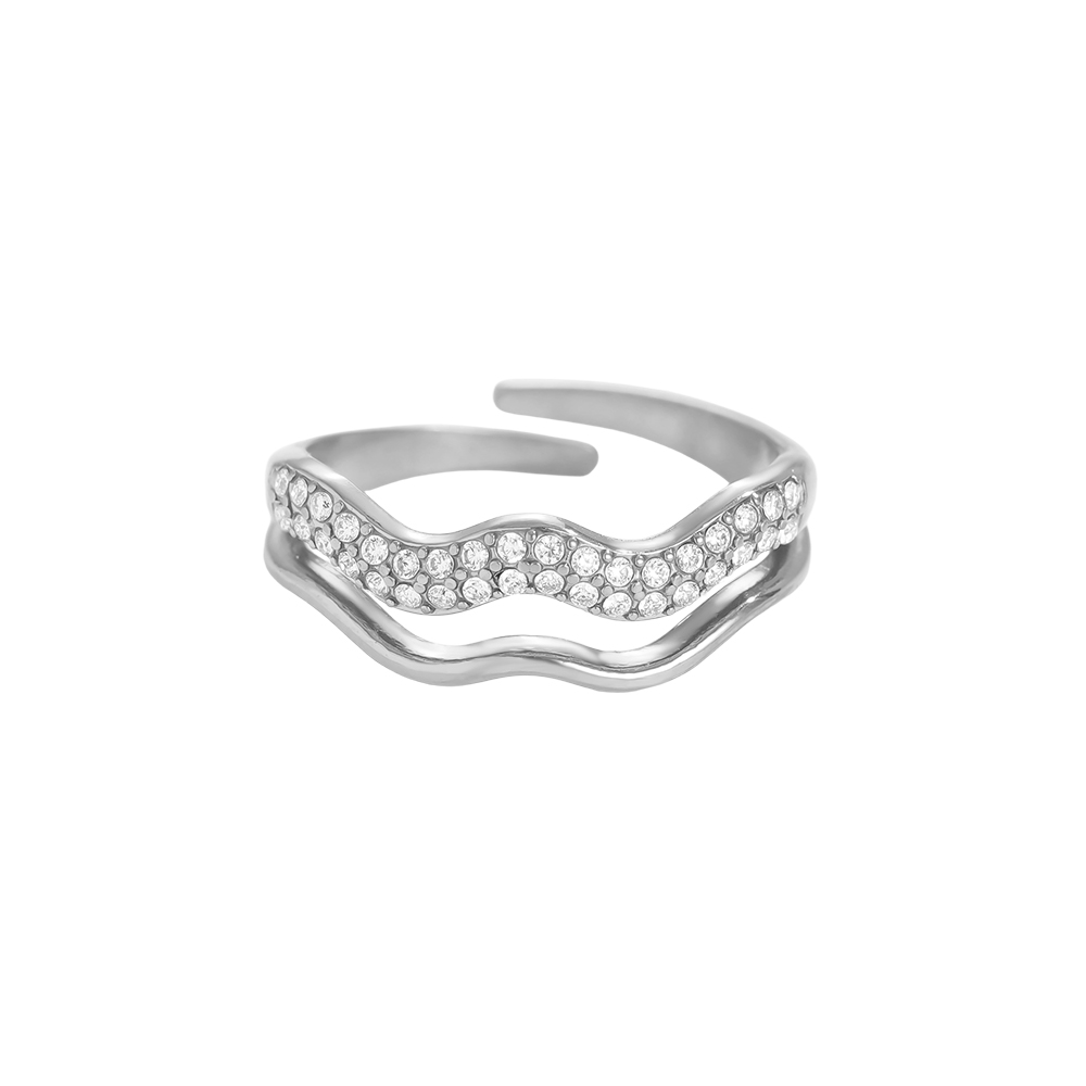 Adjustable double-layered small wave zirconia stainless steel ring    