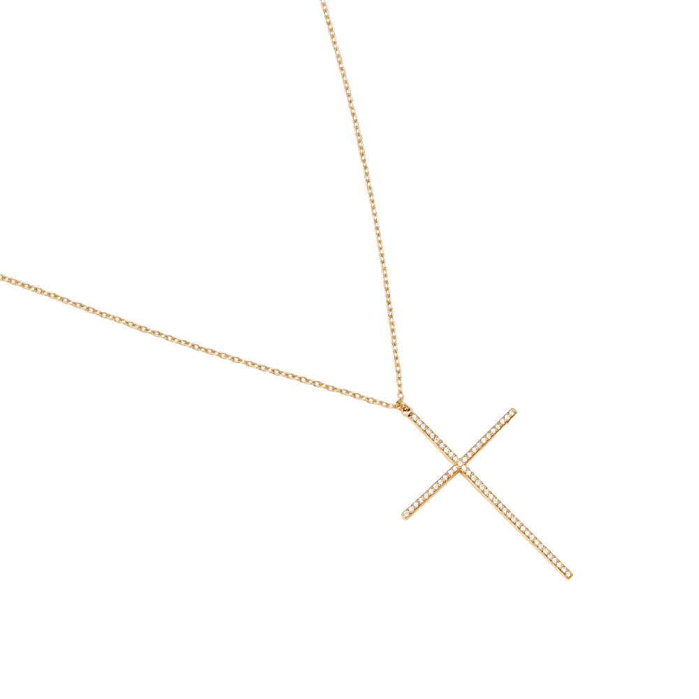 70cm zirconia cross stainless steel necklace       