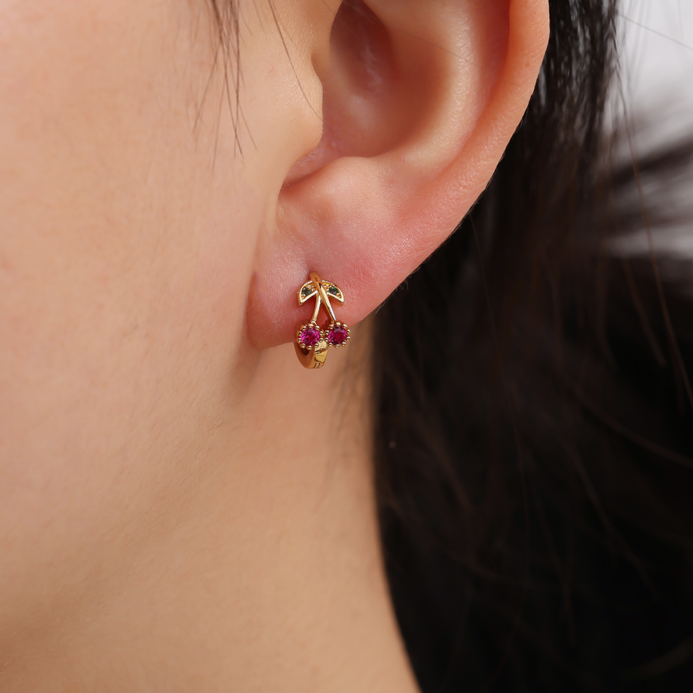 12mm Mini Diamond Cherry Hoop Gold Plated Earrings       