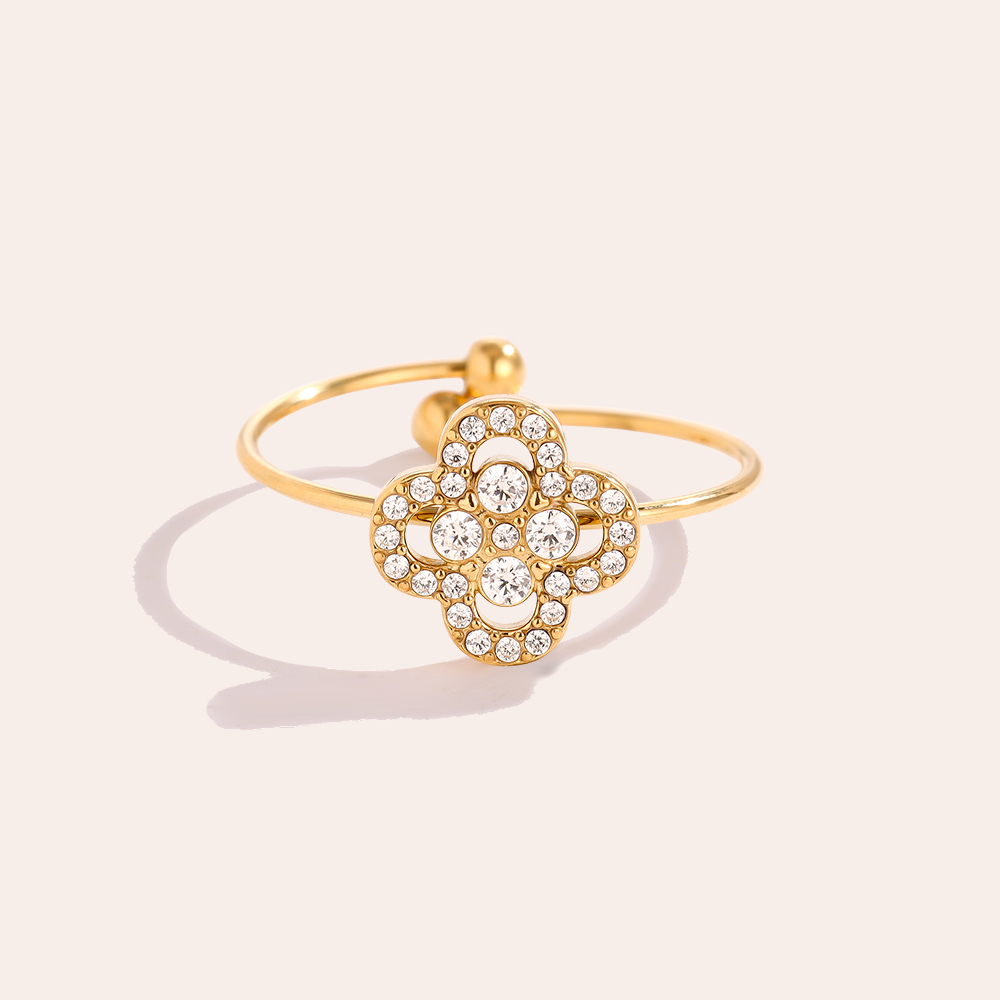 Diamond Lucky Flower stainless steel ring    