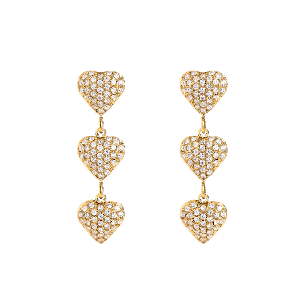 1*3.4cm Diamond Heart Chain Stainless Steel Earrings      