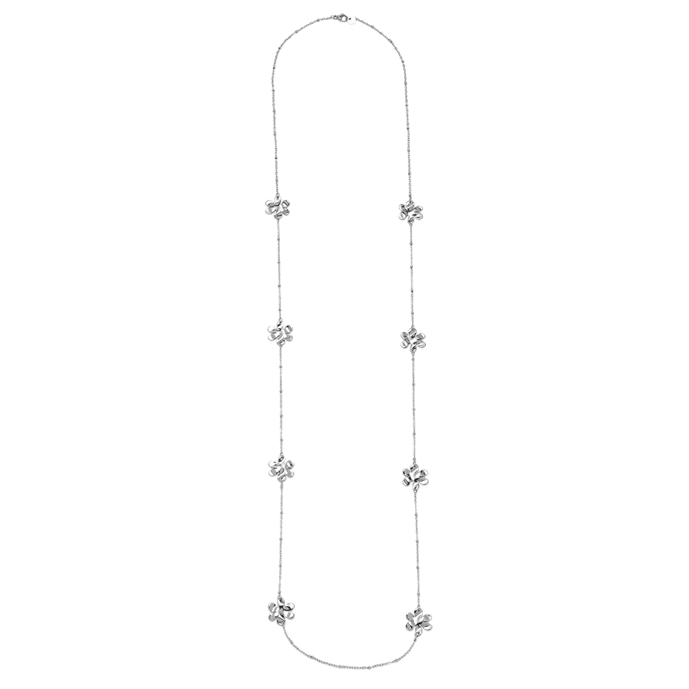 Stainless steel necklace, 100 cm, with lots of flowers