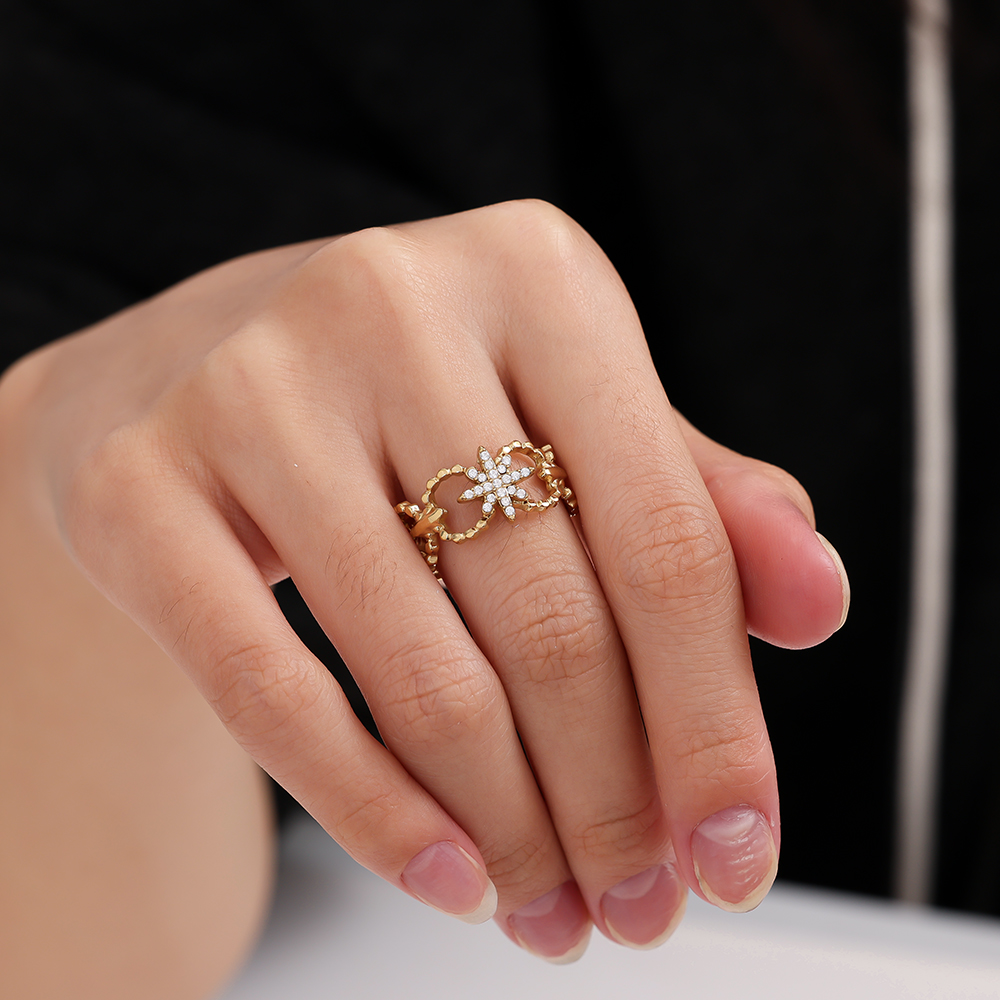 Diamond Star In Linked Cycles Stainless Steel Ring    