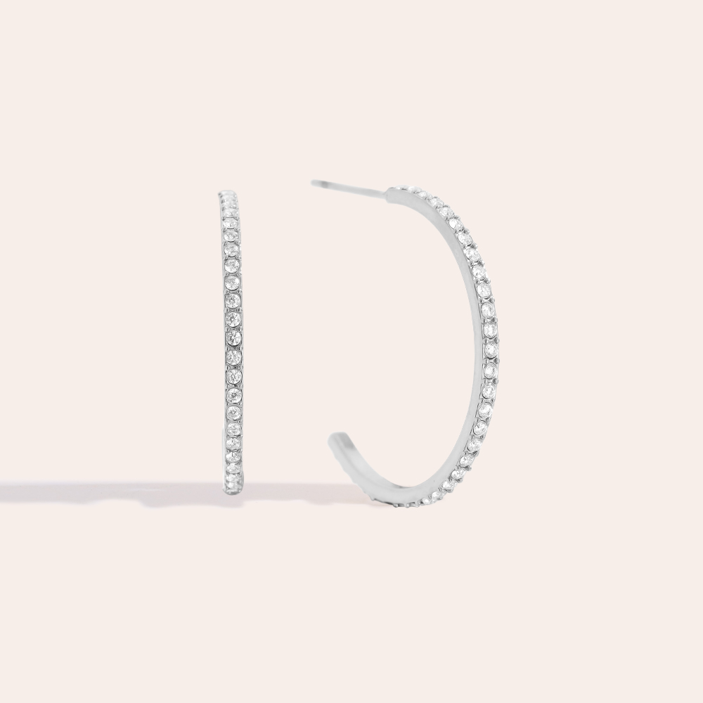 20mm Simple Diamond Half Hoop Stainless Steel Earrings        