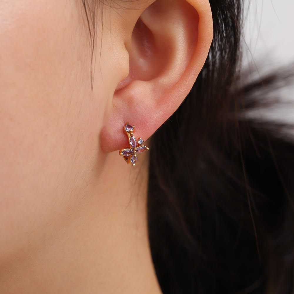 14mm Violet Diamond Hoop Gold Plated Earrings        