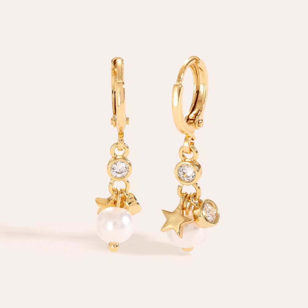 Gold-plated earrings Diamond Pearl And Star
