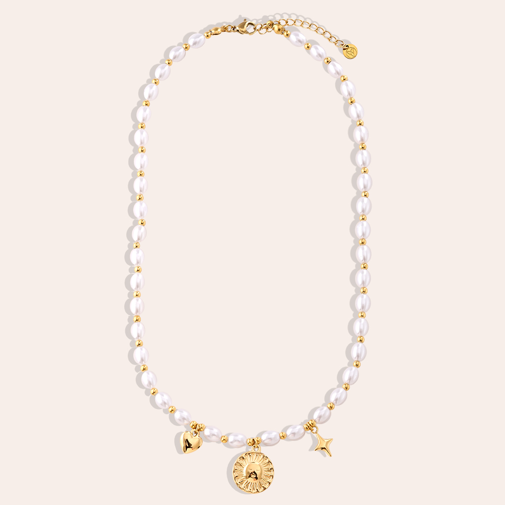 Stainless steel necklace 40cm Pearl Chain With Charms