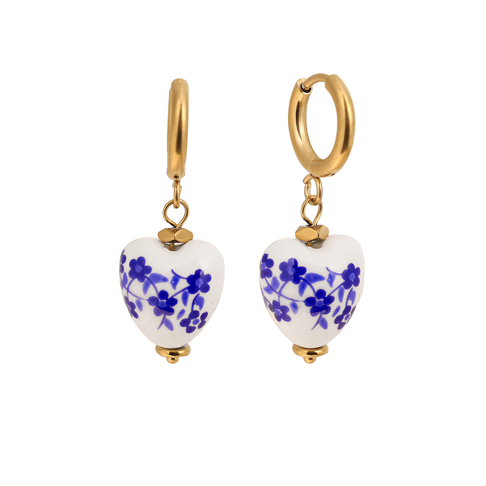 1.2*3.2cm heart ceramic stainless steel earrings   