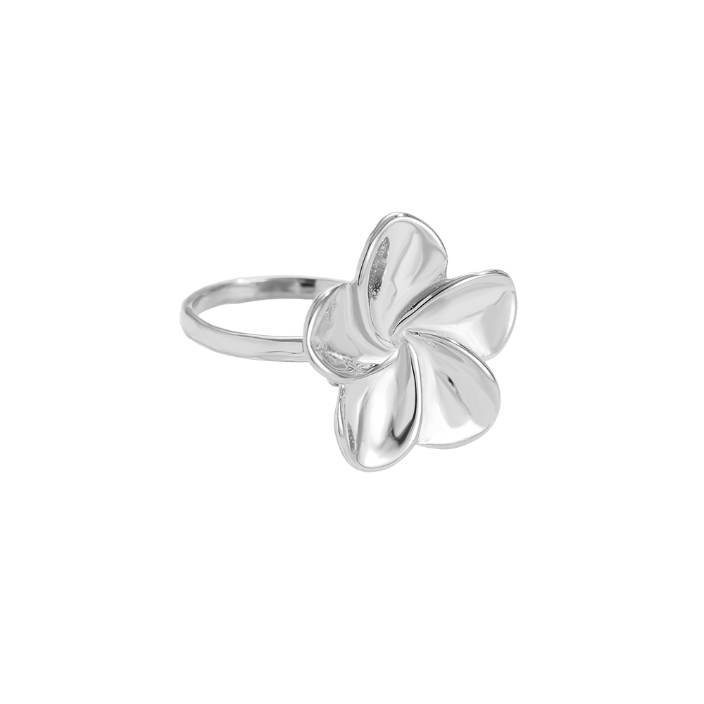 Adjustable simple flower stainless steel ring    