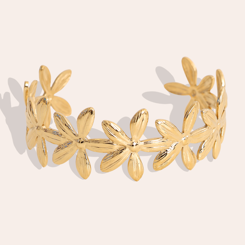 Adjustable many flowers stainless steel bangle     