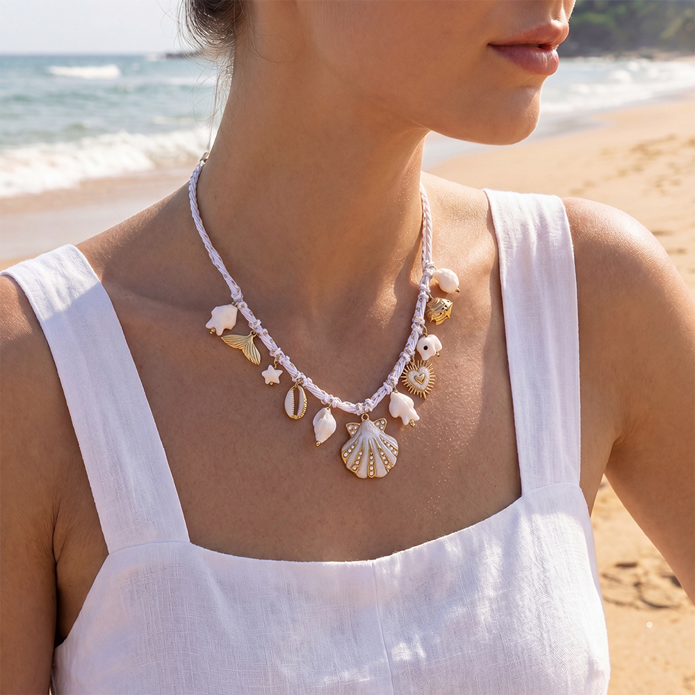 40cm white ocean style stainless steel necklace       