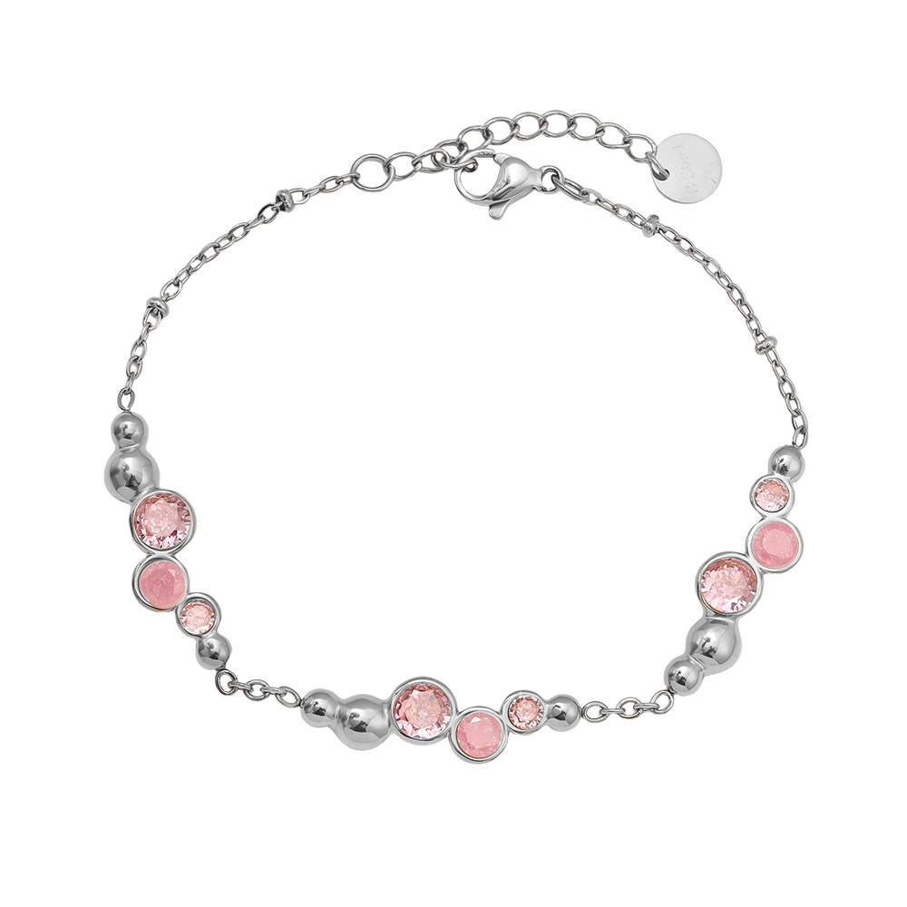 17cm Pro Pink Round Diamond stainless steel bracelet       