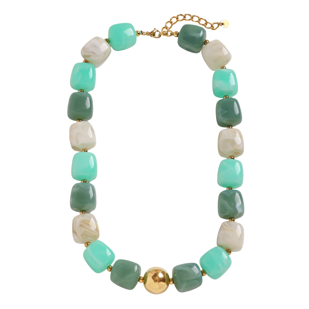 43cm Adjustable resin square round shape stainless steel necklace  
