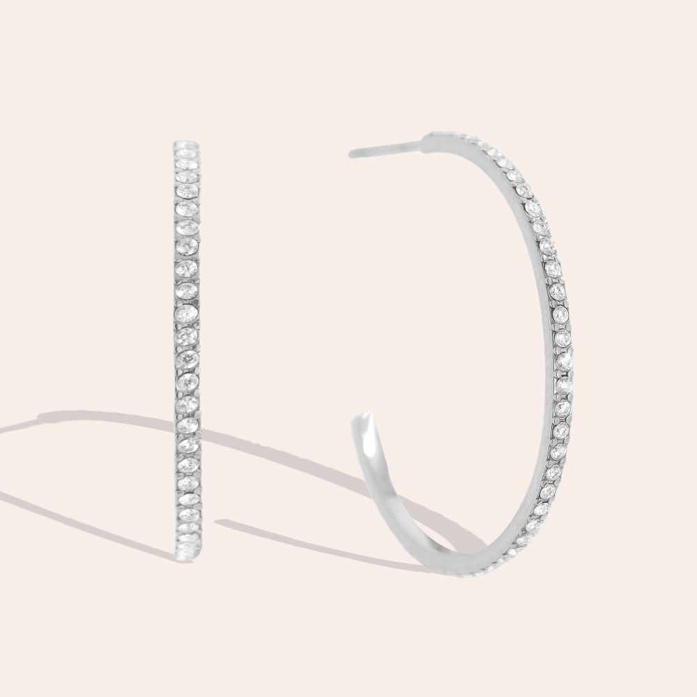 30mm Simple Diamond Half Hoop Stainless Steel Earrings   