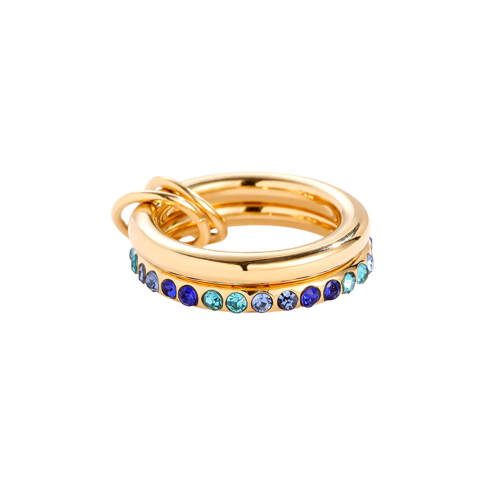 Two Layer Blue Colour Gradient Diamond Stainless Steel Ring    
