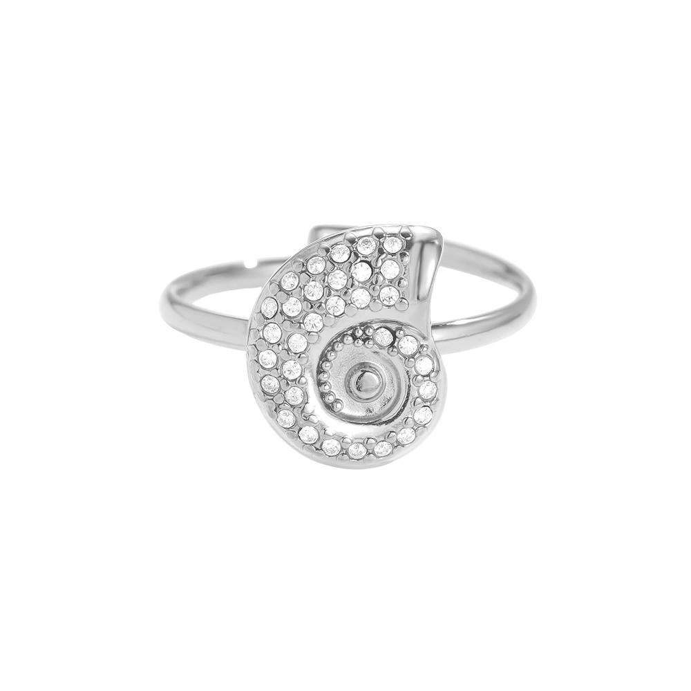 Adjustable rhinestone scroll stainless steel ring   