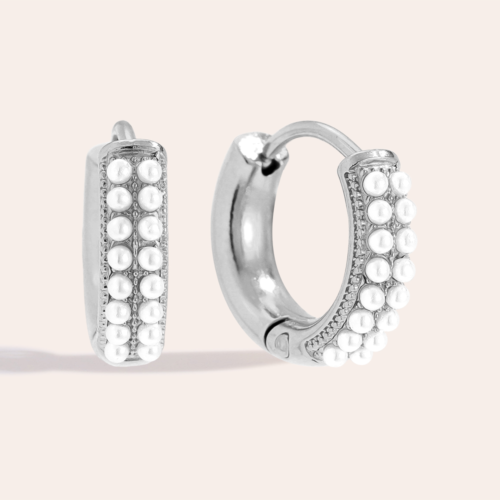 Stainless steel earrings 1.4cm Dobble Pearl Line