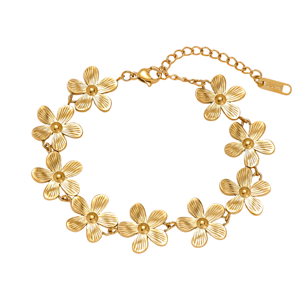 17cm golden flowers stainless steel bracelet  