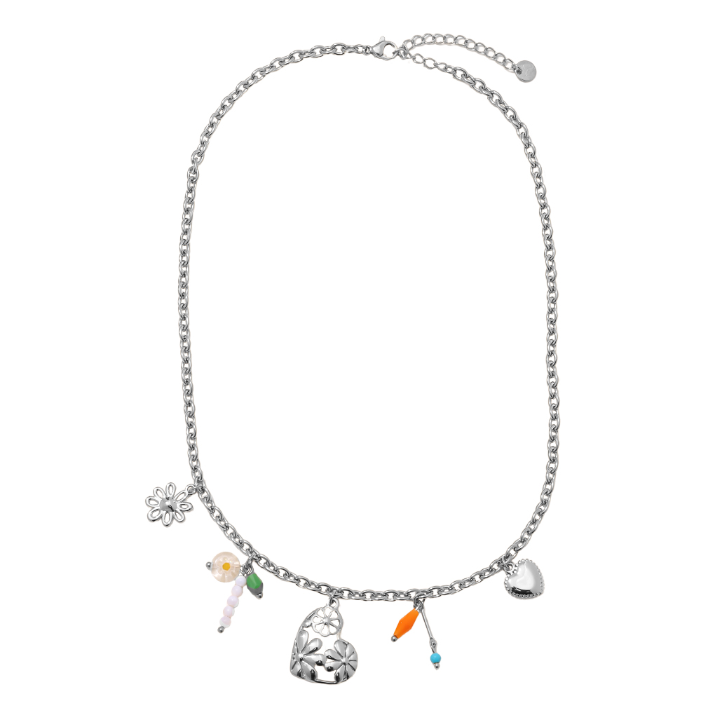 40cm heart and small pendant stainless steel necklace     